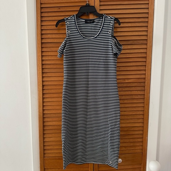 Ivanka Trump Women’s Dress Blue Striped Off the Shoulder Sz XS - Picture 1 of 5